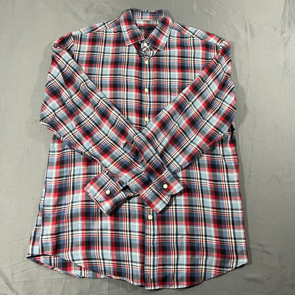 Mason’s Plaid Button Down Shirt Mens Large Red Blue Cotton